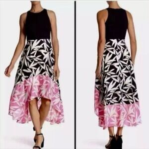 Vince Camuto Black and Pink Leaf Print Dress